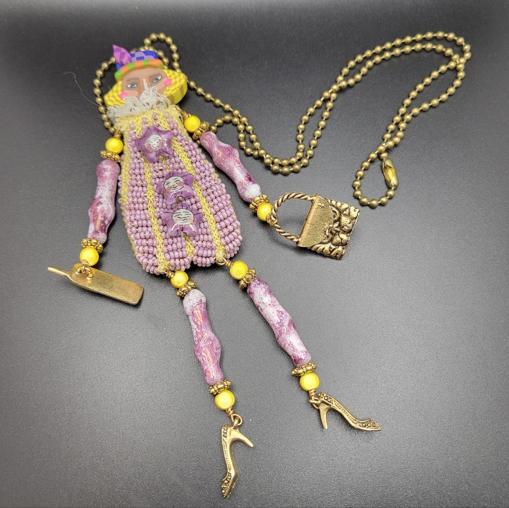 Handcrafted Purple Beaded Doll Pendant Necklace - Women Accessories